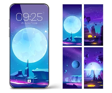A mobile screen lock with a design of a screen with illustrations of moon