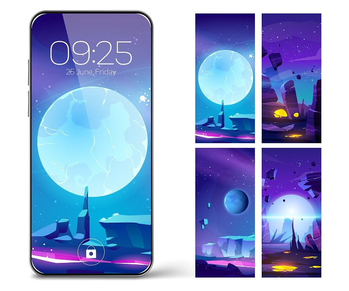 A mobile screen lock with a design of a screen with illustrations of moon